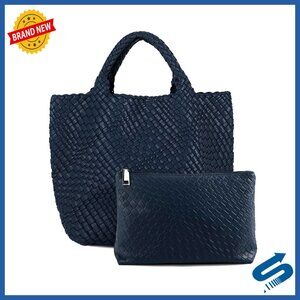 Large Vegan Leather Tote Bag Handmade Woven Hobo Beach Travel Handbag